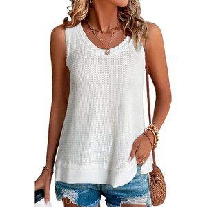 Women's Waffle Knit Tank Top Cotton Sleeveless Scoop Neck Summer Casual
